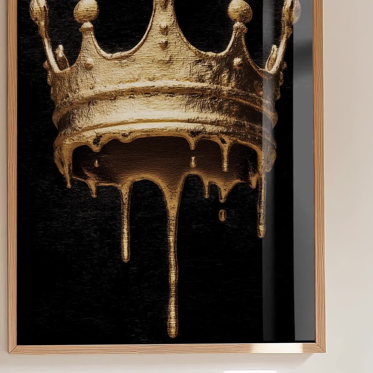 Melting Crown Canvas Art - Gold Black Wall Decor, Gothic Royalty